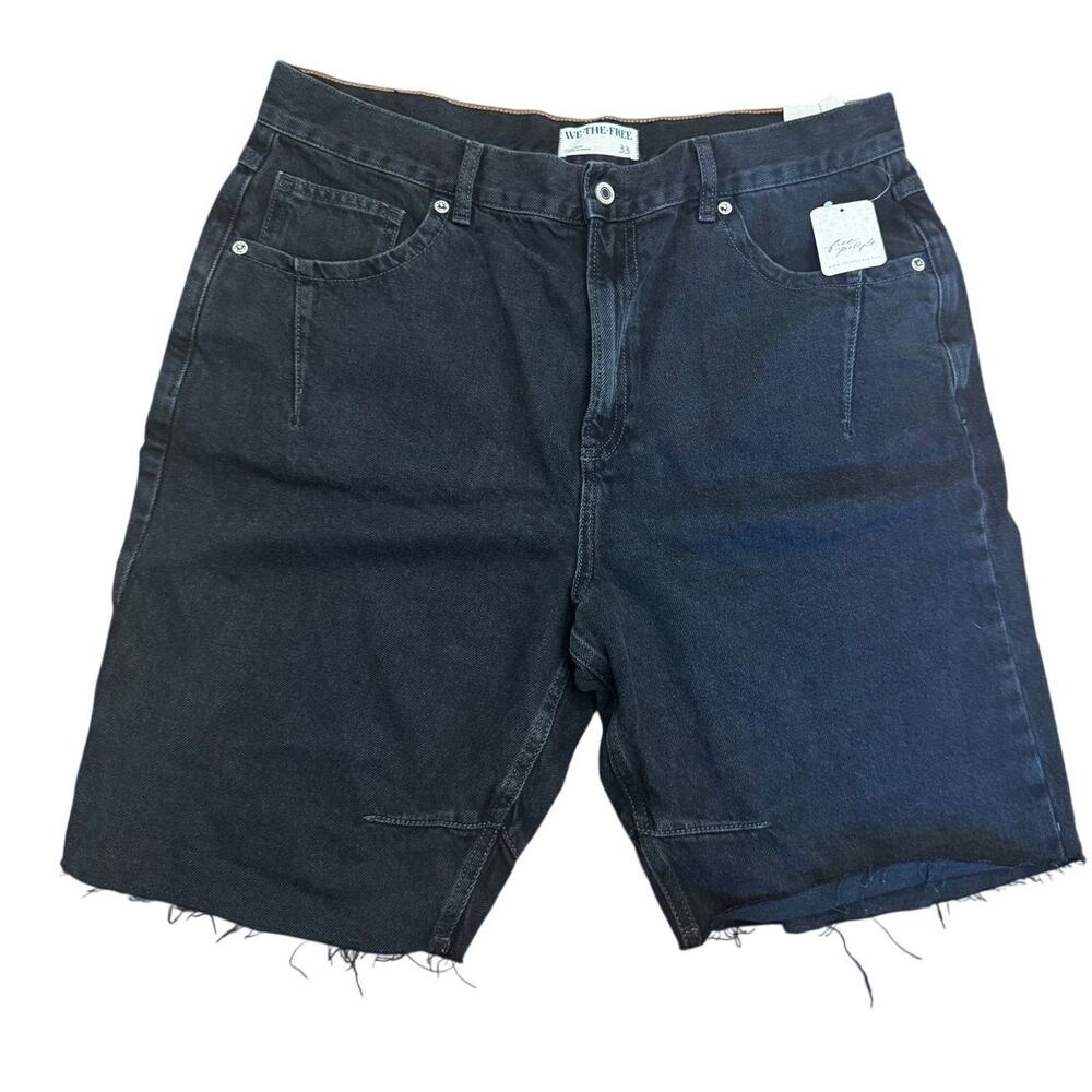 We The Free Ghost Town High Rise Long Shorts Black Raw Hem Size 33 NWT